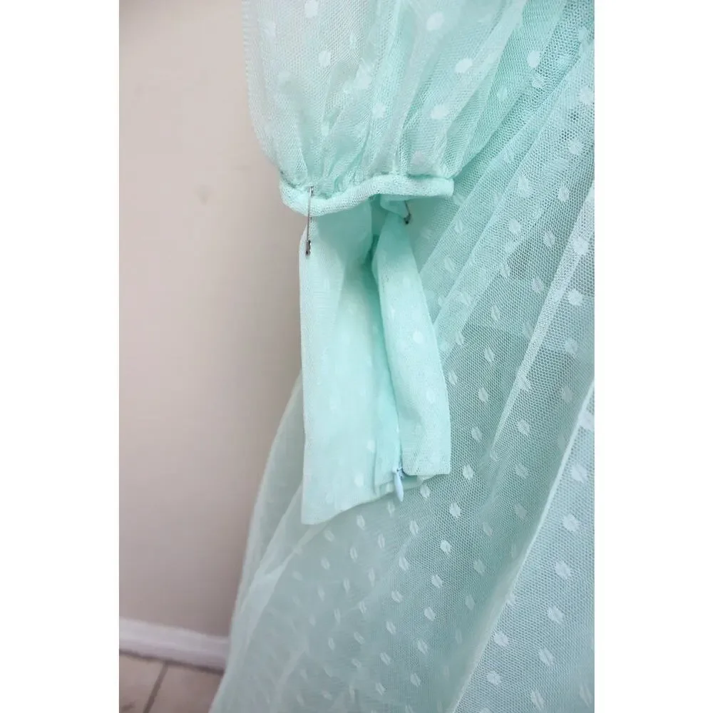 Teuta Matoshi Mint Green Swiss Dot Tulle Dress Size 12 - Picture 6 of 7